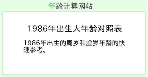 86年今年几岁|1986年出生人年龄对照表